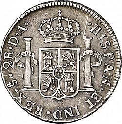 Large Reverse for 2 Reales 1776 coin