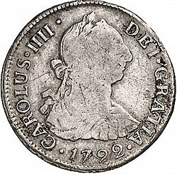 Large Obverse for 2 Reales 1792 coin