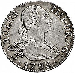 Large Obverse for 2 Reales 1793 coin