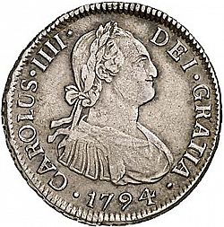Large Obverse for 2 Reales 1794 coin