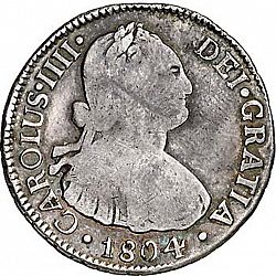 Large Obverse for 2 Reales 1804 coin