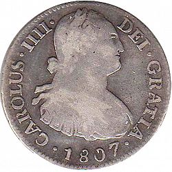 Large Obverse for 2 Reales 1807 coin