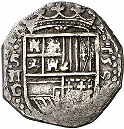 Large Obverse for 2 Reales 1591 coin