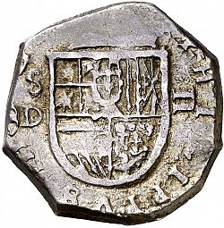Large Obverse for 2 Reales 1612 coin