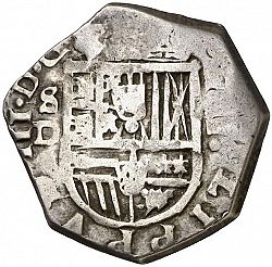 Large Obverse for 2 Reales 1618 coin