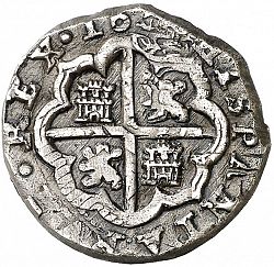 Large Reverse for 2 Reales 1614 coin