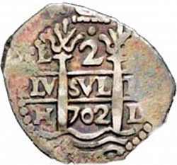 Large Obverse for 2 Reales 1702 coin