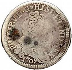 Large Obverse for 2 Reales 1709 coin