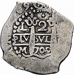 Large Obverse for 2 Reales 1709 coin
