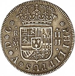 Large Obverse for 2 Reales 1730 coin