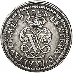 Large Reverse for 2 Reales 1708 coin