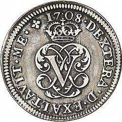 Large Reverse for 2 Reales 1708 coin