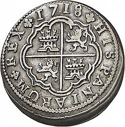 Large Reverse for 2 Reales 1718 coin