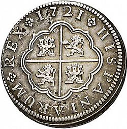 Large Reverse for 2 Reales 1721 coin