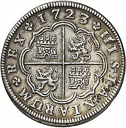 Large Reverse for 2 Reales 1723 coin