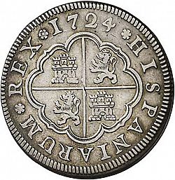 Large Reverse for 2 Reales 1724 coin