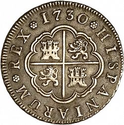 Large Reverse for 2 Reales 1730 coin