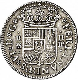 Large Obverse for 2 Reales 1759 coin