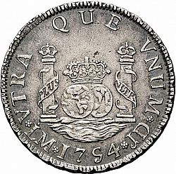 Large Reverse for 2 Reales 1754 coin