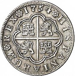 Large Reverse for 2 Reales 1754 coin