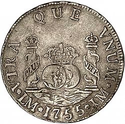 Large Reverse for 2 Reales 1755 coin