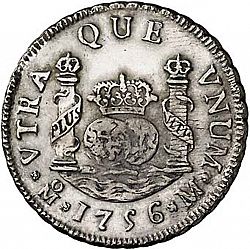 Large Reverse for 2 Reales 1756 coin