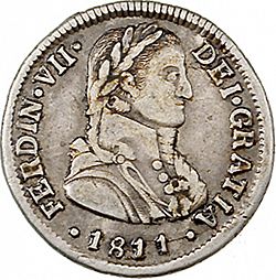 Large Obverse for 2 Reales 1811 coin