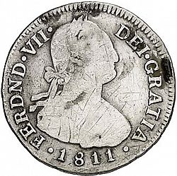 Large Obverse for 2 Reales 1811 coin