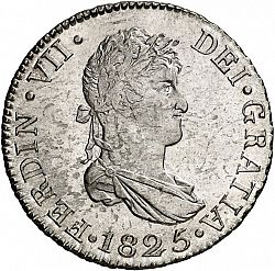 Large Obverse for 2 Reales 1825 coin