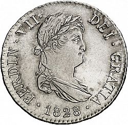 Large Obverse for 2 Reales 1828 coin