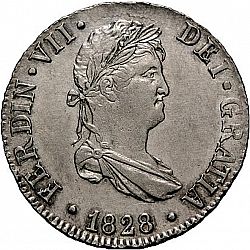 Large Obverse for 2 Reales 1828 coin