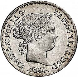 Large Obverse for 2 Reales 1864 coin