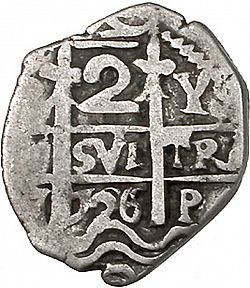 Large Obverse for 2 Reales 1726 coin