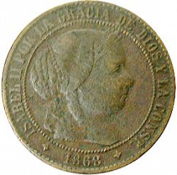 Large Obverse for 2 ½ Céntimos Escudo 1868 coin