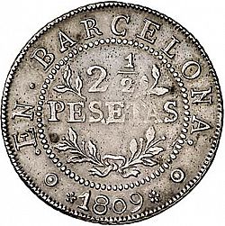 Large Reverse for 2 1/2 Pesetas 1809 coin