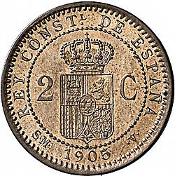Large Reverse for 2 Céntimos 1905 coin