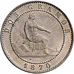 Large Obverse for 2 Céntimos 1870 coin