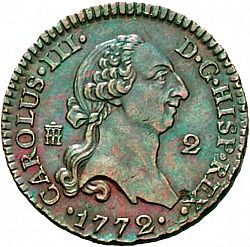 Large Obverse for 2 Maravedies 1772 coin