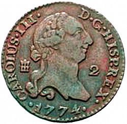Large Obverse for 2 Maravedies 1774 coin