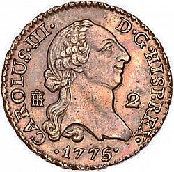 Large Obverse for 2 Maravedies 1775 coin