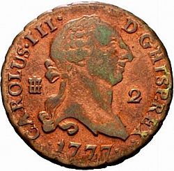 Large Obverse for 2 Maravedies 1777 coin
