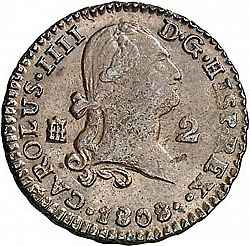 Large Obverse for 2 Maravedies 1808 coin