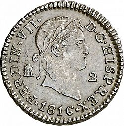 Large Obverse for 2 Maravedies 1816 coin