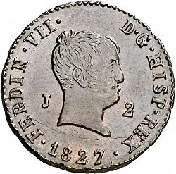 Large Obverse for 2 Maravedies 1827 coin