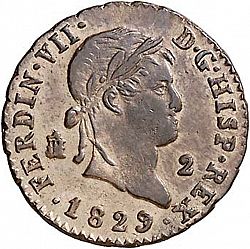Large Obverse for 2 Maravedies 1829 coin