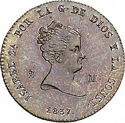 Large Obverse for 2 Maravedies 1837 coin