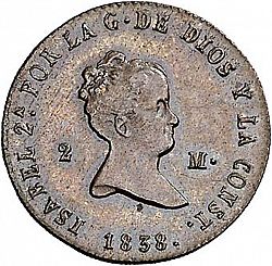 Large Obverse for 2 Maravedies 1838 coin