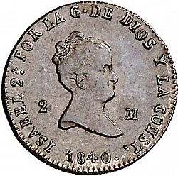 Large Obverse for 2 Maravedies 1840 coin