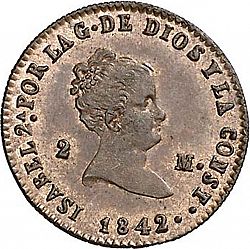 Large Obverse for 2 Maravedies 1842 coin