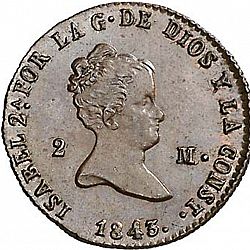 Large Obverse for 2 Maravedies 1843 coin